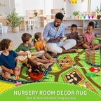 Kids Rug Play Mat for Toy Cars, 110"×78.7" Farm Life Road Traffic for Playroom Kids Car Road Rug Village Map Mat Farm Animals Washable Play Carpet for Toddlers Boys Room Family Tummy Time Playtime
