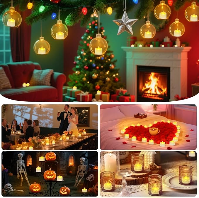 White Flameless Tea Lights - 12 Pack Modern LED Candles for Minimalist Home Decor, Spa Bathroom & White Wedding Centerpieces (White Base, 12 Pack)