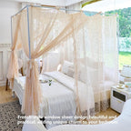 AIKASY Elegant Lace Princess 4-Poster Bed Canopy Mosquito Net - Romantic Wedding Bridal Bedroom Decor, Kids Room Bed Curtain for Women Adults - (Cream-1,Full)