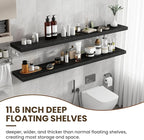 72 inch Floating Shelves for Wall, 12 Inch Deep Floating Shelf, Hanging Shelf with Invisible Brackets, Rustic Wooden Wall Shelves for Bathroom, Bedroom, Living Room,Farmhouse Set of 1,Black