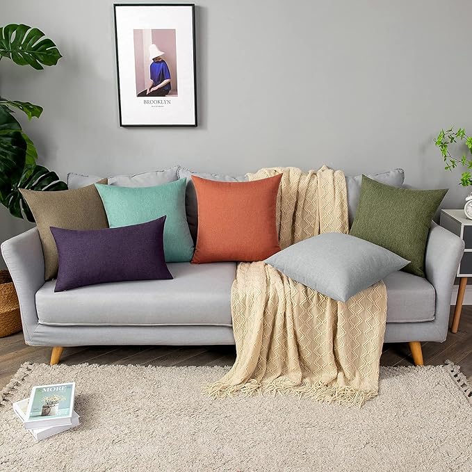 MIULEE Pack of 2 Decorative Outdoor Solid Waterproof Throw Pillow Covers Faux Linen Garden Farmhouse Cushion Cases for Patio Tent Balcony Couch Sofa 20x12 Inch Purple