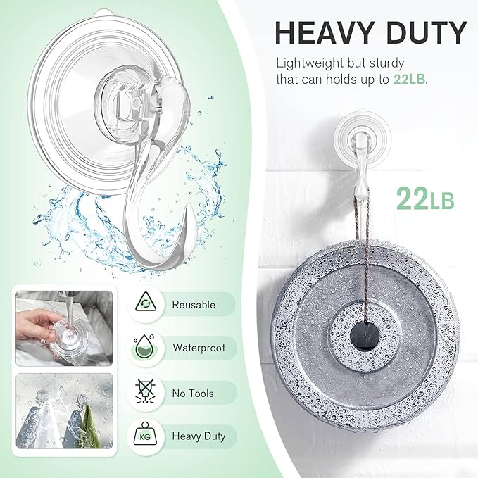 VIS'V Wreath Hanger, Large Suction Cup Wreath Hooks with Wipes, Heavy Duty, 22 LB Capacity, Removable and Reusable, Clear, 6 Pcs