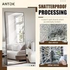 Antok Over The Door Mirror Full Length, 58'' x 21''Wall Mounted Hanging Mirror, Aluminum Alloy Frame, Shatterproof Glass, No Drill Installation for Bedroom, Closet, Bathroom, Dorm, Rect Corner,Black