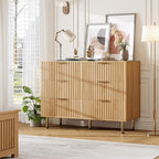 GarveeHome Natural 6 Drawer Dresser for Bedroom, Fluted 47.2 in Wide Modern Chest of Drawers with Deep Drawers, Long Large Double Dresser TV Stand for Living Room, Hallway, Kids Room