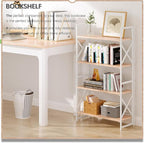 4NM 4 Tiers No Assembly Book Shelves, 41.3" H Folding Bookshelf Bookcase Open Industrial Foldable Shelves for Bedroom, Living Room, Home Office - Natural White