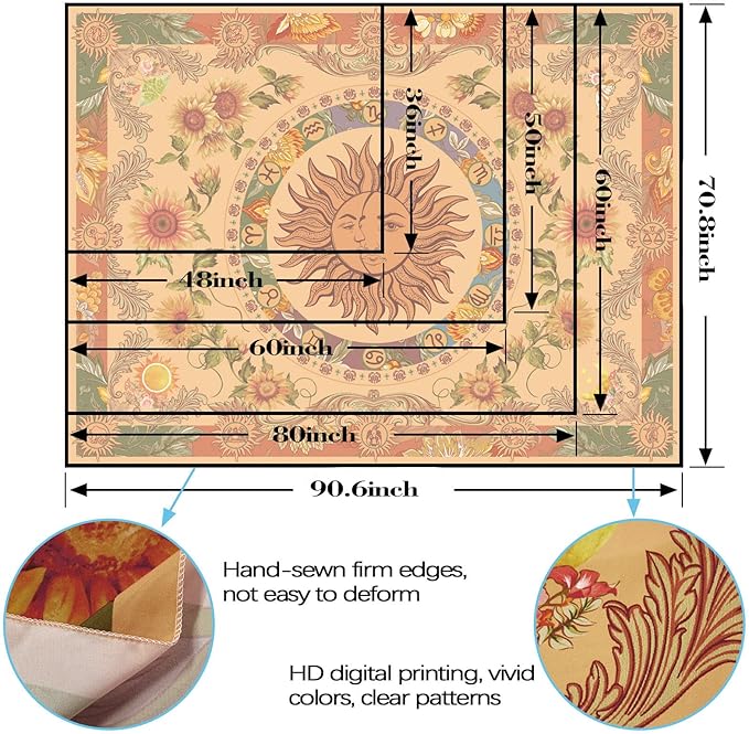 Accnicc Yellow Sun and Moon Tapestry Vintage Indie Boho Tapestry Wall Hanging with Sunflowers Butterfly Moth Constellation Aesthetic Wall Tapestries for Bedroom Dorm Living Room (Orange, 80'' × 60'')