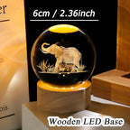 Elephants Gifts for Women Men 3D Elephant Crystal Ball with Wooden Light Base Glass Elephant Figurines Decor for Elephants Lovers on Christmas Valentine's Day Birthday (Diameter 2.36 inches)