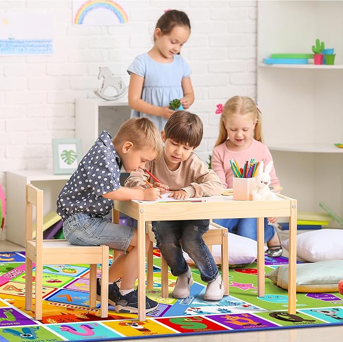 3x5 Small Kids Classroom & Playroom Rug - ABC Alphabet Educational Area Rug with Animals Numbers & Shapes - Washable Non-Slip Carpet Playmat for Nursery Preschool & Reading Area