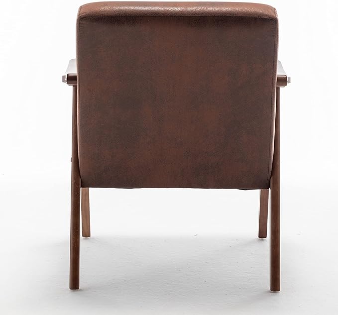 Accent Chair with Microfiber Upholstery and Solid Wood Frame, Classic Mid-Century Modern Living Room Furniture for Extra Seating, Light Brown
