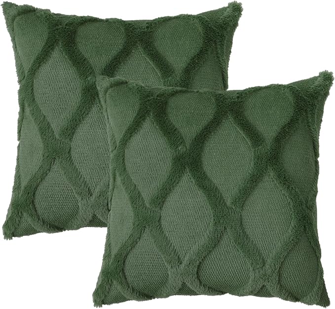 decorUhome Spring Throw Pillow Covers 20x20 Inch Set of 2, Soft Plush Faux Fur Wool Forest Elf Couch Pillow Covers, Decorative Neutral Pillow Cases for Bed Sofa Living Room Home Decor