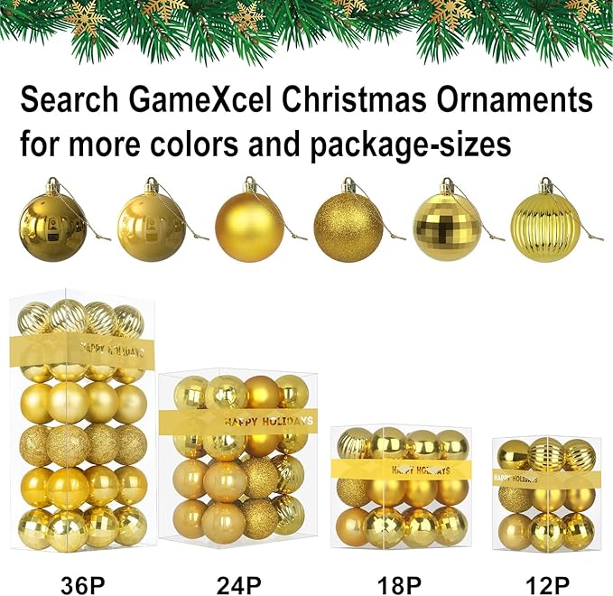 Gold Set of XL (4.0") 4PCS Christmas Balls - Christmas Tree Decoration Ornaments Shatterproof Hanging Balls for New Year Easter Valentine Holiday Decorations