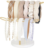 Dahey Headband Holder Organizer Metal 2-Tier Hair Hoop Display Stand Headband Organizer Storage Hair Ropes Accessories Bracelets Bangles Bedroom College Dorm Decor for Girls Women, Gold