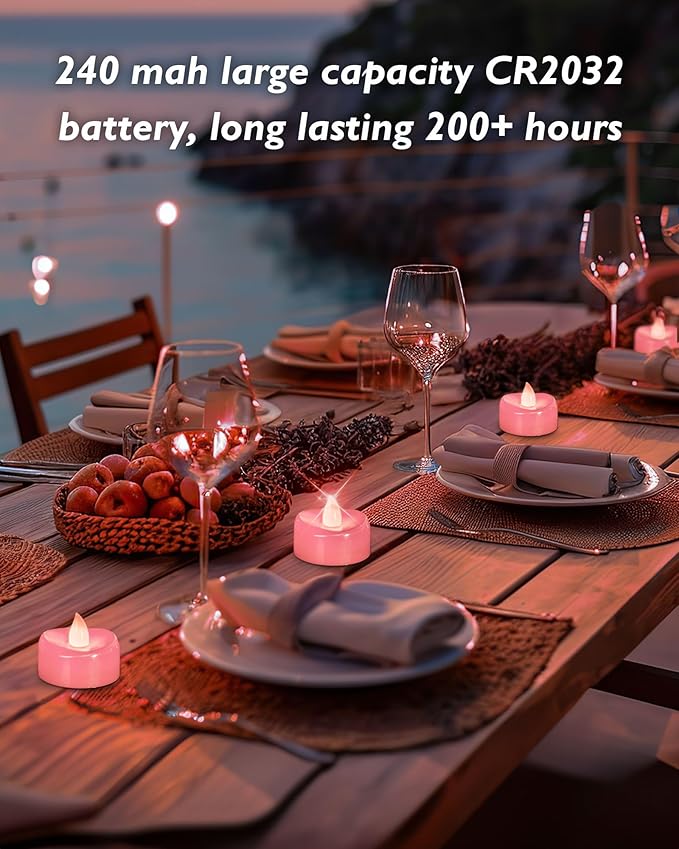 LED Candles, 24 Pack Tea Lights Candle Battery Operated, Flameless Tealight Votives, Realistic Tea Lights for Wedding Home Party Decor -D 1.5" x H 1.25" -Pink Light
