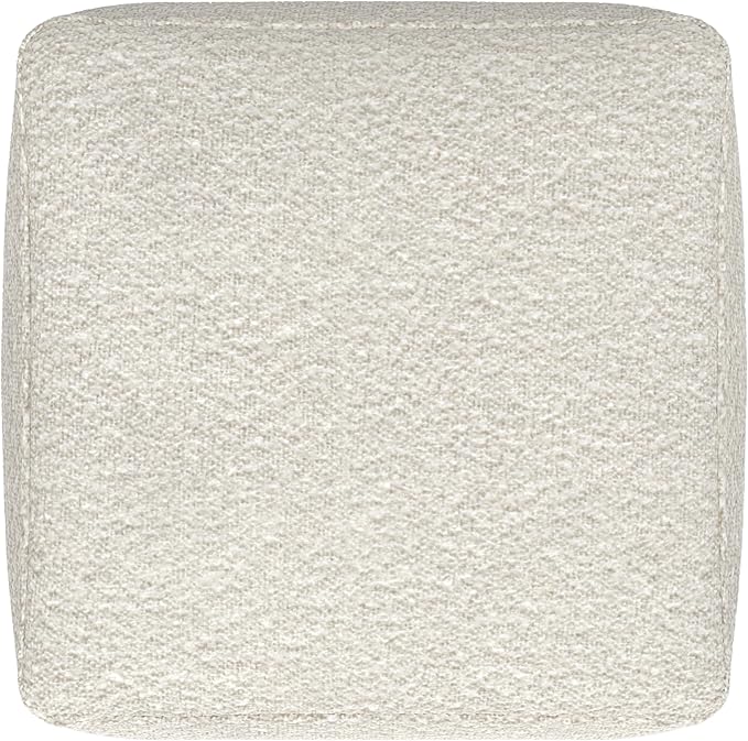 SIMPLIHOME Chantal Square Pouf - 18 inch Wide Upholstered Boucle Fabric Ottoman in Ivory, Contemporary Footstool, Coffee Table or Extra Seating for Living Room or Bedroom, Assembled