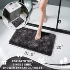 Yimobra Chenille Bathroom Rugs Non Slip, Extra Thick Soft Absorbent Bath Rug 31.5x20 Inch, Machine Washable Quick Dry Bath Mat for Bathroom Floor, Tub and Shower, Home Decor Accessories, Dark Grey