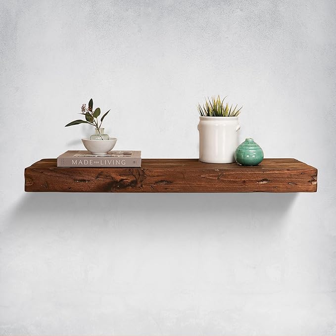 Urbandi Rustic Distressed Floating Shelves, Set of 2, Handmade Out of Pine Wood, 3 Inch Thick, Made in USA (Provincial, 24Lx3Hx6D)