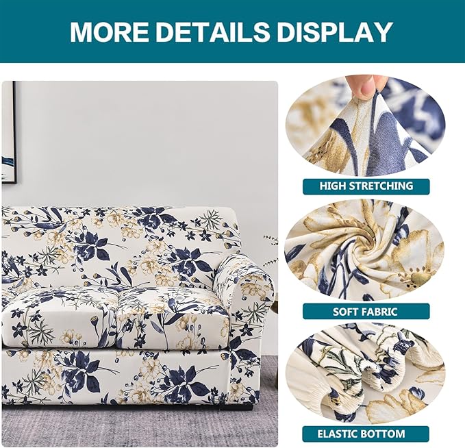 KRFOONN 4 Piece Stretch Sofa Couch Covers for 3 Cushion Couches Printed Sofa Slipcover with 3 Separate Seat Cushion Covers Washable Sofa Slip Covers Furniture Protector for Pets Kids (Large, 27)