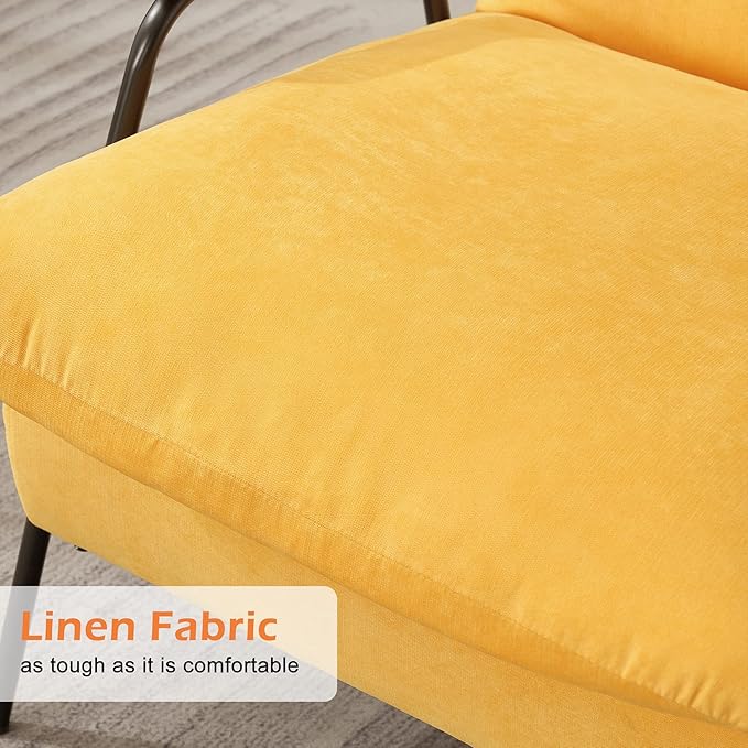 MCombo Accent Recliner Chair with Ottoman, Modern Linen Fabric Armchair, Upholstered Sofa Bed for Living Room Bedroom, Small Space 4055 (Yellow)