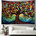 MiniInTheBox Tree of Life Wall Hanging Decor Tapestry with Stained Glass Colorful Wall Art Large Tapestry Mural Decor Photograph Backdrop Blanket Curtain Home Bedroom Living Room Decoration
