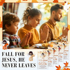 100 Pcs Thanksgiving Fall Jesus Figures Bulk 100 Fall for Jesus He Never Leaves Cards Little Maple Leave Figurines Greeting Cards Mini Pocket Figures for Religious Party Favors Gifts
