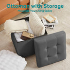 BRIAN & DANY Ottoman with Storage, Square Storage Ottoman for Dorm, Linen Folding Ottoman Foot Stool with Legs for Living Room and Bedroom, 17.7"x17.7"x20" - Gray