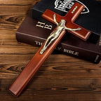 SISSIDA Crucifix Wall Cross, 12 Inch Handmade Wooden Catholic Crosses with Jesus Christ for Wall Decor