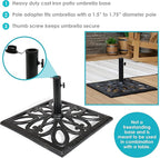 Sunnydaze 52lb Cast Iron Patio Umbrella Base - Heavy-Duty Square Metal Outdoor Market Umbrella Stand for Outside - 22-Inch - Black - Imperial Geometric