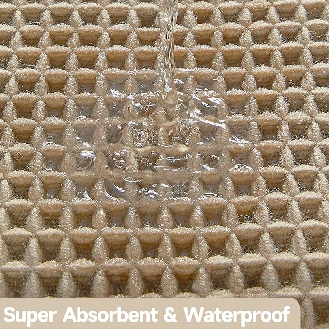Waffle Runner Rug Bathroom, Long Boho Bathroom Rugs Non Slip Washable Super Absorbent Quick Dry Farmhouse Bath Decor, 60"x24" / 5'x2' Khaki