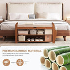 31.5" Bamboo Shoe Rack Bench with Storage, 3-Tier Entryway Bench with Thick Cushion, Flip-Top & Side Baskets, Holds Up to 550 LBS for Hallway, Living Room, Bedroom
