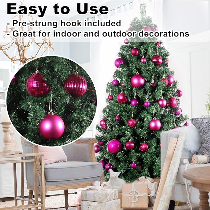 Fuchsia 3.2" Large Christmas Balls - Christmas Tree Decoration Ornaments Shatterproof Hanging Balls for Birthday Halloween Holiday Wedding Decorations Set of 10pcs