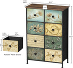 Tohomeor Narrow Storage Dresser Slim Dresser with Retro Flowers Fabric Drawers Vertical Skinny Cabinet for Small Spaces,Bathroom,Bedroom Closet Nightstand,Entryway Organizer (Retro Flower, 8 Drawers)