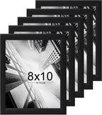 KTKDE 8x10 Picture Frame Set of 5, Wooden frames Black, Vertical & Horizontal Wall Hanging for Wall or Tapletop Display,Studio Gallery Photo Frame for Photos, Posters & Art Prints