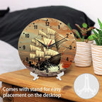 SPUNKER Clock for Bedroom,Vintage Ship Sailing Wall Clocks for Living Room Decor,Sea Ocean Kitchen Clocks Wall Battery Operated - 10 Inch Round Bathroom Wall Clock Silent Non-Ticking