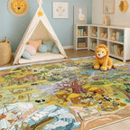 Desert Adventure Kids Rug 5x7 – Safari Animal Map Carpet with Lions, Elephants, Giraffes & Tribes – Educational Play Mat for Baby Bedroom, Classroom, or Playroom, Gold and Vibrant Decor