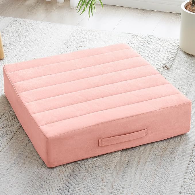Floor Pillow - PinkJKMAX 22 inches Floor Pillow for Adults - Large Meditation Cushion with Thick Foam - Premium Outdoor Square Floor Cushion Seat - Yoga Pillow for Sitting On Floor - Pink