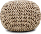 REDEARTH · Round Pouf Ottoman - Hand Knitted Cable Boho Poof Home Décor Pouffe Circular Footrest for Living Room - Nursery - Bedroom - Lounge 100% Cotton (18”x18”x14”) - Beige Ivory, Set of 2