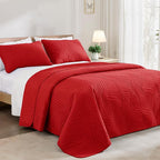 Exclusivo Mezcla Twin Quilt Bedding Set, Lightweight Red Quilts Twin Size for All Seasons, Soft Microfiber Bedspreads Coverlets Bed Cover with Leaf Pattern, 2 Piece