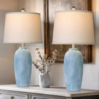 25“ Jar Table Lamps Set of 2, Ceramic Bedside Lamps for Bedroom, Blue Coastal Nightstand Lamps for Living Room
