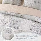 Exclusivo Mezcla Reversible Boho Quilts Twin Size, Gray Bedspreads Lightweight Coverlet All Season Patchwork Quilt Bedding Set with Printed Floral Pattern (1 Quilt, 1 Pillow Sham)