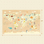 Washable Kids Playroom Rug with Animal – 5x8 Educational World Map Play Mat with Kids Room – Non-Slip, Stain Resistant, Soft & Safe for Baby, Nursery, Classroom or Bedroom - Beige