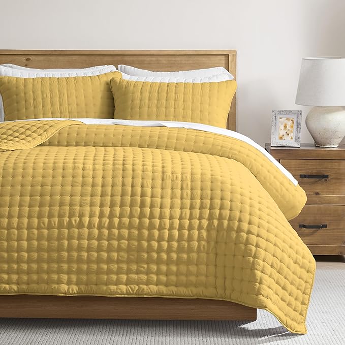 WDCOZY Twin Quit Size Bedding Sets with Pillow Sham, Lightweight Soft Bedspread Coverlet, Quilted Blanket Thin Comforter Bed Cover for All Season, 2 Pieces, 68x90 inches, Yellow