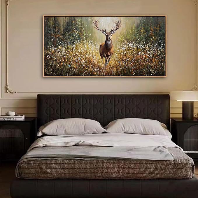 XLSJERST Country Wall Decor Poster 48x24 Inches - Elk Picture Hunting Artwork Large Canvas Picture Brown Deer Wall Art for Living Room Guest Bath Decoration
