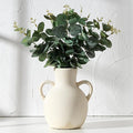 SIDUCAL Rustic Ceramic Farmhouse Flower Vase with 2 Handles, Terracotta Vase, Decorative Pottery Flower for Home Decor, Table, Wedding, Living Room, Shelf Decor, 7.3 Inch, White