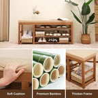 Shoe Rack Bench with Cushion 39.4“, Shoe Rack for Front Door Entrance, Shoe Bench with Storage for Entryway Hallway Bedroom Living Room
