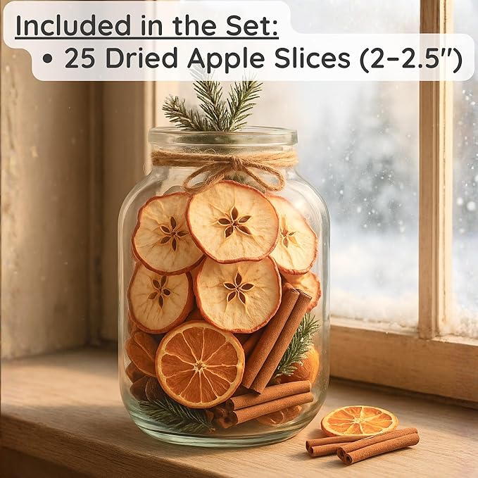 Dried Apple Slices for Potpourri & Bowl Fillers – 25 Natural Non-Edible 2–2.5 Inch Slices, Fragrant Holiday & Christmas Décor for Wreaths, Crafts & Centerpieces