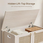SICOTAS Rattan Shoe Bench - 2 Pieces Farmhouse Shoe Organizer Bench with Lift Top Storage and Hidden Cabinet, Boho Shoe Rack Cabinet for Entryway, Hallway, Bedroom (White Cream Oak)