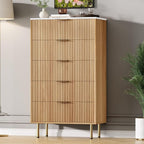 GarveeHome 5 Drawers Dresser for Bedroom, Fluted Dresser Chest of Drawers with Handle, Wood Modern Dressers for Closet, Bedroom Furniture Storage Organizer for Living Room, Hallway