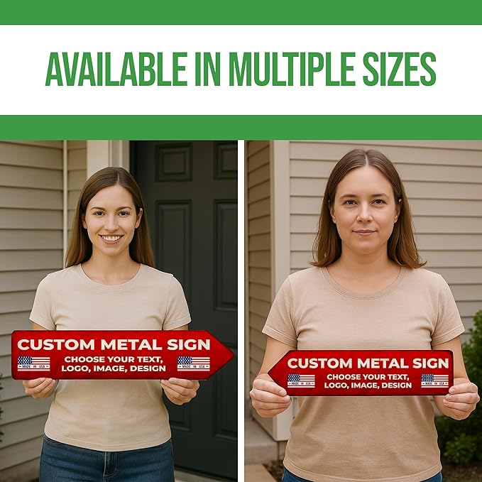 BCB Custom Left Arrow Metal Sign | Directional Signs for Indoor & Outdoor Use | Personalized Rust-Free Metal Yard Display | Weatherproof Road Arrow Marker | Multiple Sizes | Made in USA