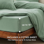 Bedsure Duvet Cover Full Size with Fitted Sheet - 4 Pieces Prewashed Cotton-Like Polyester Extra Soft Bedding Set, Includes 1 Duvet Cover 80x90 Inches, 2 Pillow Shams, 1 Fitted Sheet, Sage Green