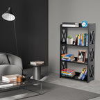 Black Bookcase by Natural Wood, 4 Tier Bookshelf, Small Book Shelves Freestanding Display Storage Shelves. Open Bookshelf for Bedroom, Living Room and Office (Black, 4 Tier)